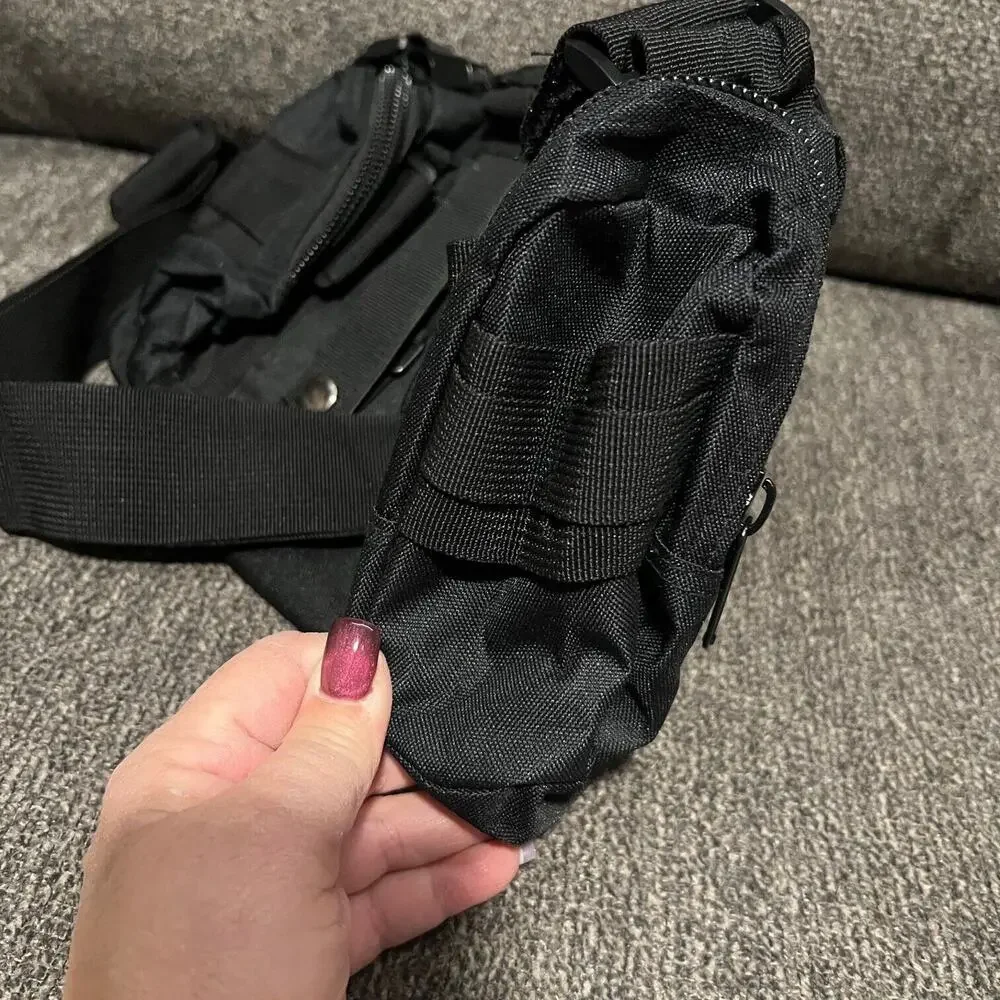 Multifunctional Canvas Camera Bag Black Waist Pack Tactical Hiking Camp Outdoor